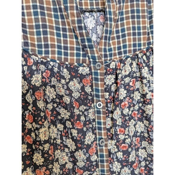 POL Shirt Womens Small Black Floral Tiered Button Up Boho Cottagecore Blouse - Picture 4 of 13